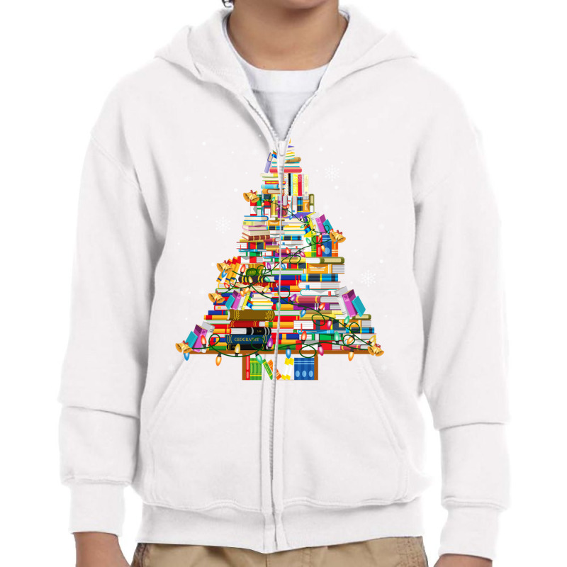 Christmas Library Tree Lights For Librarian And Book Lover Long Sleeve Youth Zipper Hoodie by cm-arts | Artistshot