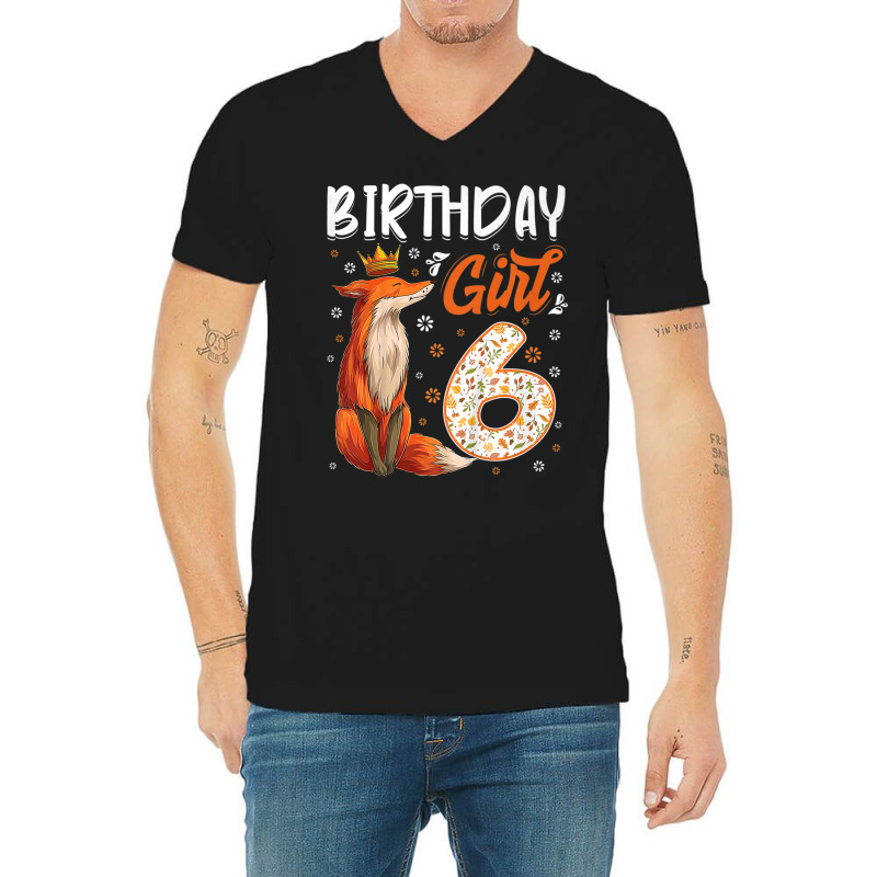 Kids Fox Animal Lovers 6th Birthday Girl Fox Bday 6 Year Old Premium T V-Neck Tee by cm-arts | Artistshot