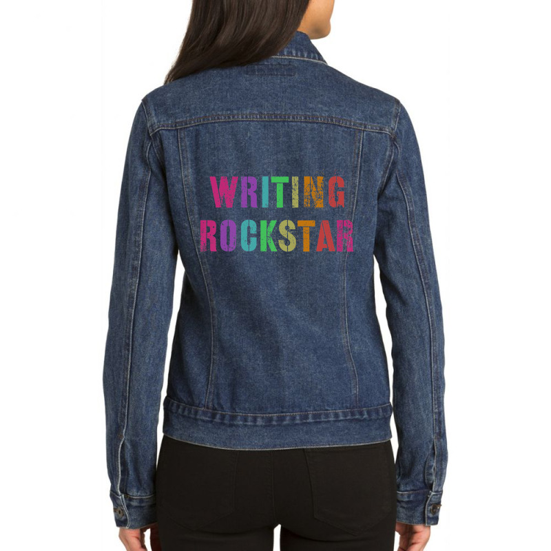 Language Arts Teacher Rocks I Prefer Term Writing Rockstar Premium T S Ladies Denim Jacket by cm-arts | Artistshot