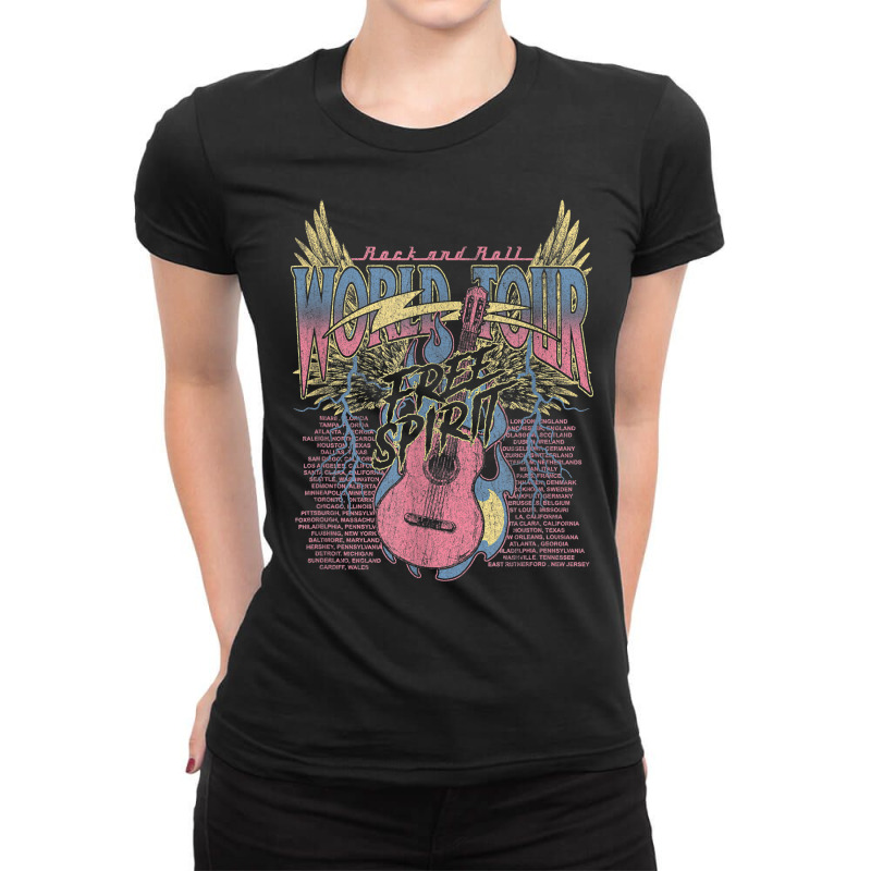 Rock & Roll Free Spirit World Tour Guitar Fire Wings Thunder T Shirt Ladies Fitted T-Shirt by klaasmis | Artistshot