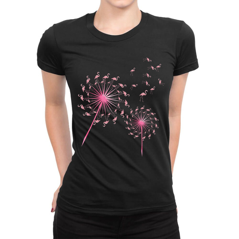 Nature Bird Lover Dandelion Flamingo Pullover Hoodie Ladies Fitted T-Shirt by cm-arts | Artistshot