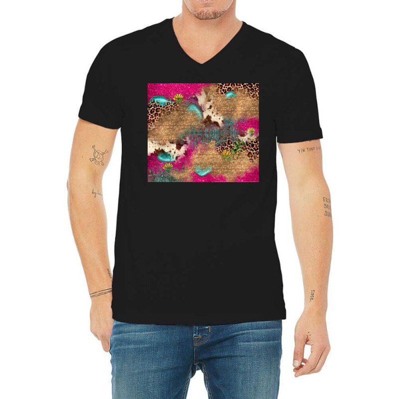 Pink Glitter Leopard Sunflower Gemstone V-neck Tee | Artistshot