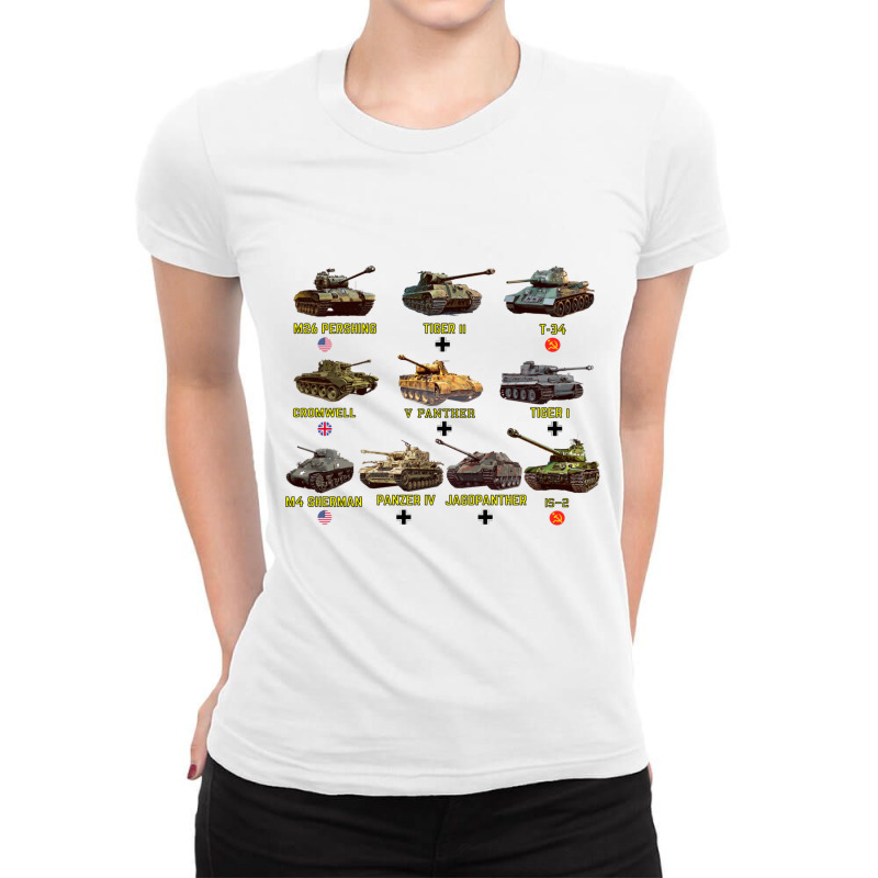 Top Ten Best Ww2 Tanks M4 Sherman Panzer Iv Tiger Ii T 34 Sweatshirt Ladies Fitted T-Shirt by cm-arts | Artistshot