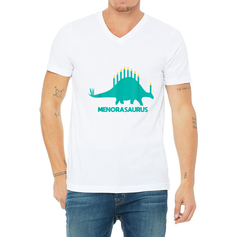 Funny Hanukkah Tee Dinosaur Stegosaurus Dino Menorah T Shirt V-neck Tee | Artistshot