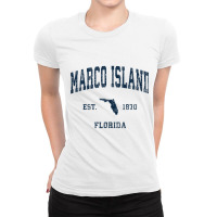 Marco Island Florida Fl Vintage Athletic Navy Sports Design Tank Top Ladies Fitted T-shirt | Artistshot