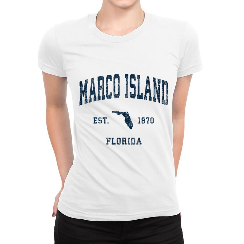 Marco Island Florida Fl Vintage Athletic Navy Sports Design Tank Top Ladies Fitted T-Shirt by cm-arts | Artistshot