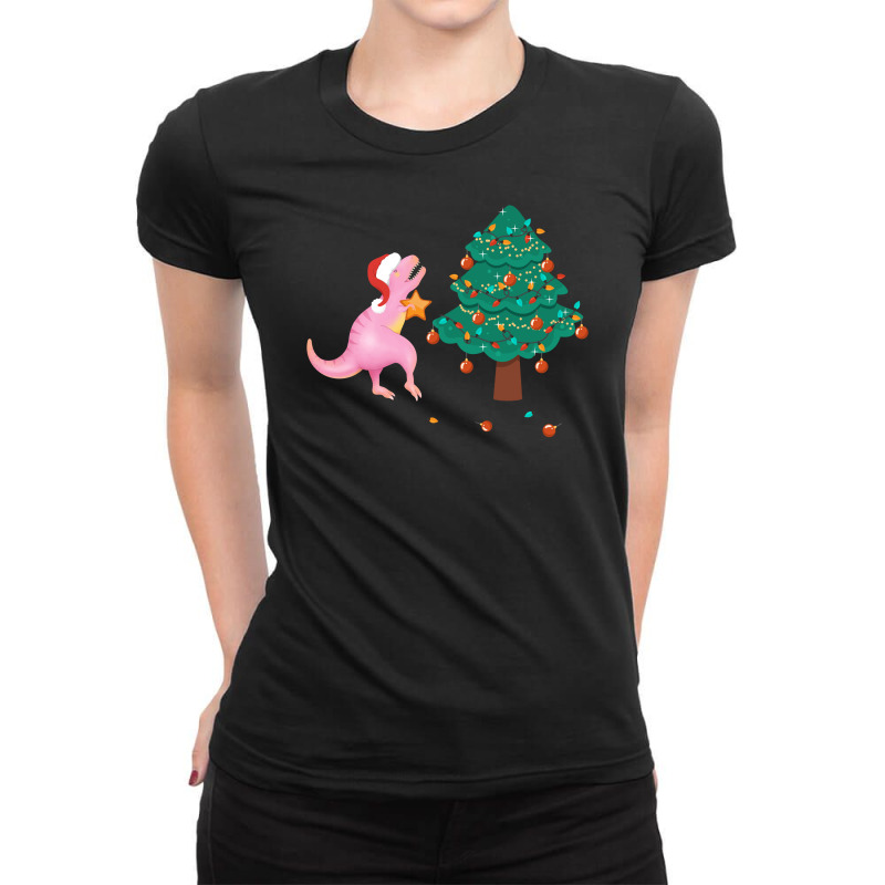 Christmas Trex Pink Ladies Fitted T-Shirt by autlu2024 | Artistshot