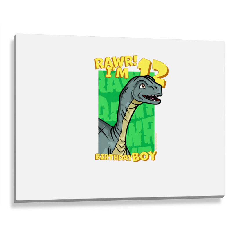 Rawr! I'm 12 Birthday Boys 12th Birthday Dino Mussaurus Metal Print Horizontal | Artistshot