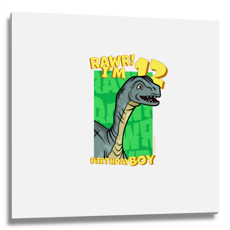 Rawr! I'm 12 Birthday Boys 12th Birthday Dino Mussaurus Metal Print Square | Artistshot