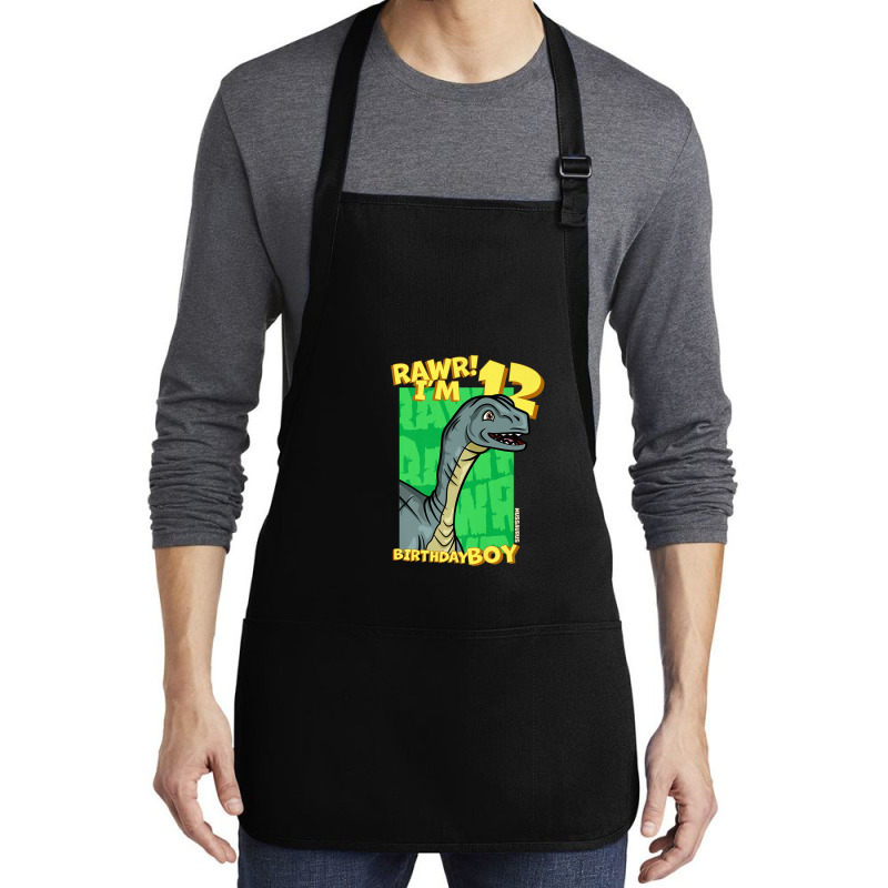 Rawr! I'm 12 Birthday Boys 12th Birthday Dino Mussaurus Medium-length Apron | Artistshot