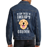 The Best Therapy Is A Golden Retriever Fur Mama Women Dog Men Denim Jacket | Artistshot