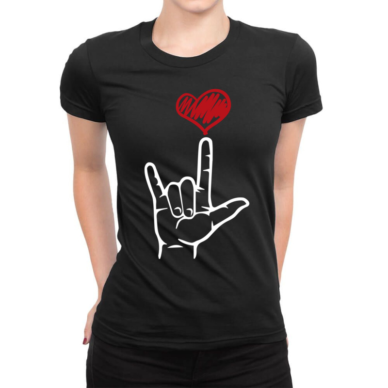 Asl I Love You Hand Heart American Sign Language Pullover Hoodie Ladies Fitted T-Shirt by cm-arts | Artistshot