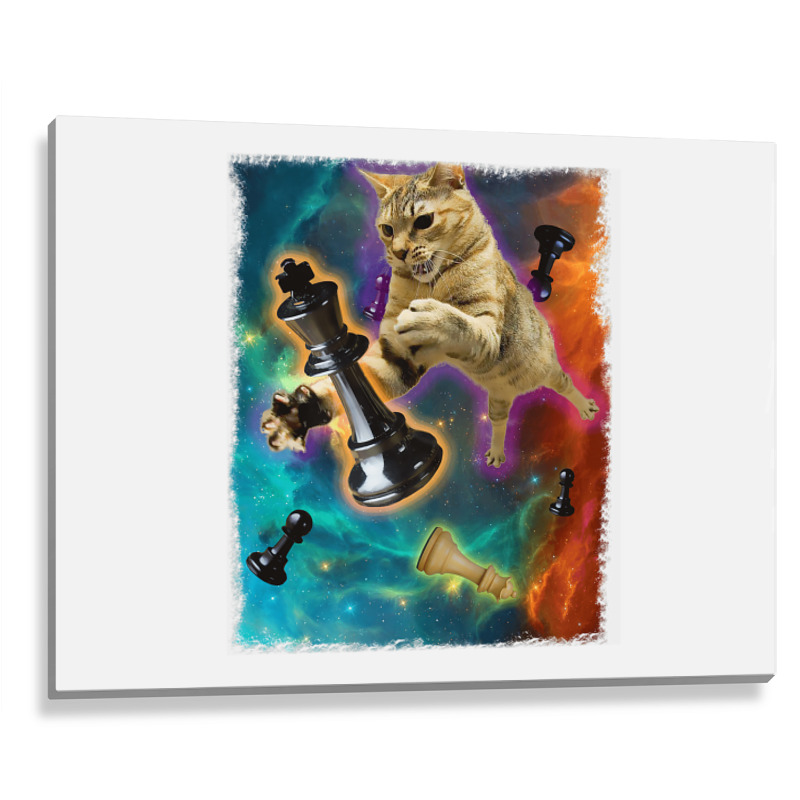 Cats In Space Chess Set Pieces Premium T Shirt Metal Print Horizontal | Artistshot