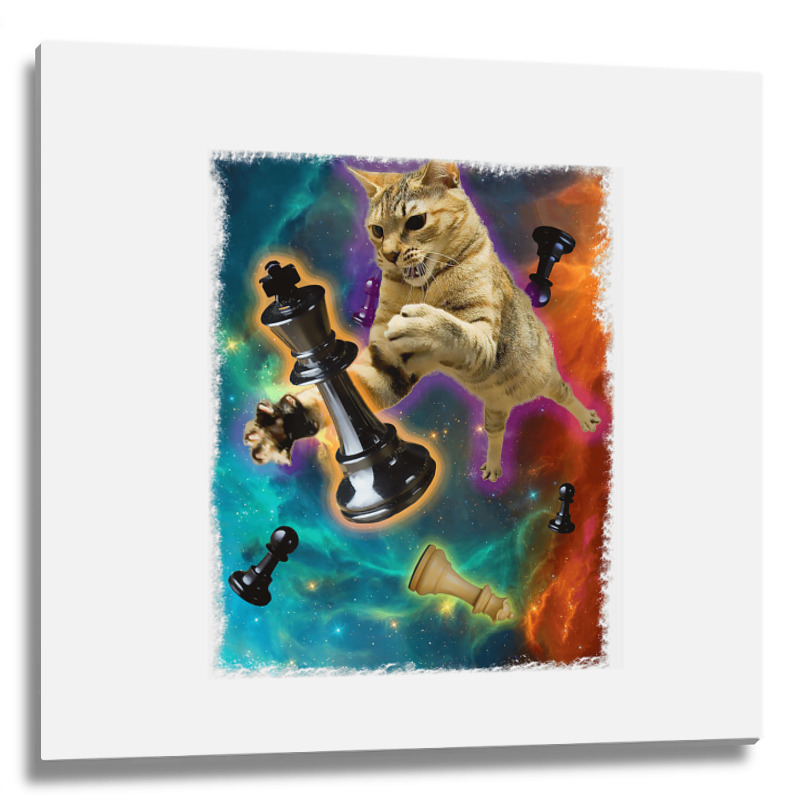 Cats In Space Chess Set Pieces Premium T Shirt Metal Print Square | Artistshot