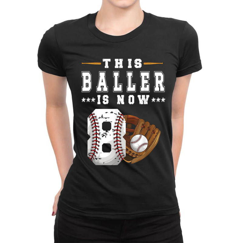 8th Birthday Baseball Boy Eight Year Old Baseball Player Ladies Fitted T-Shirt by CruzChapman | Artistshot