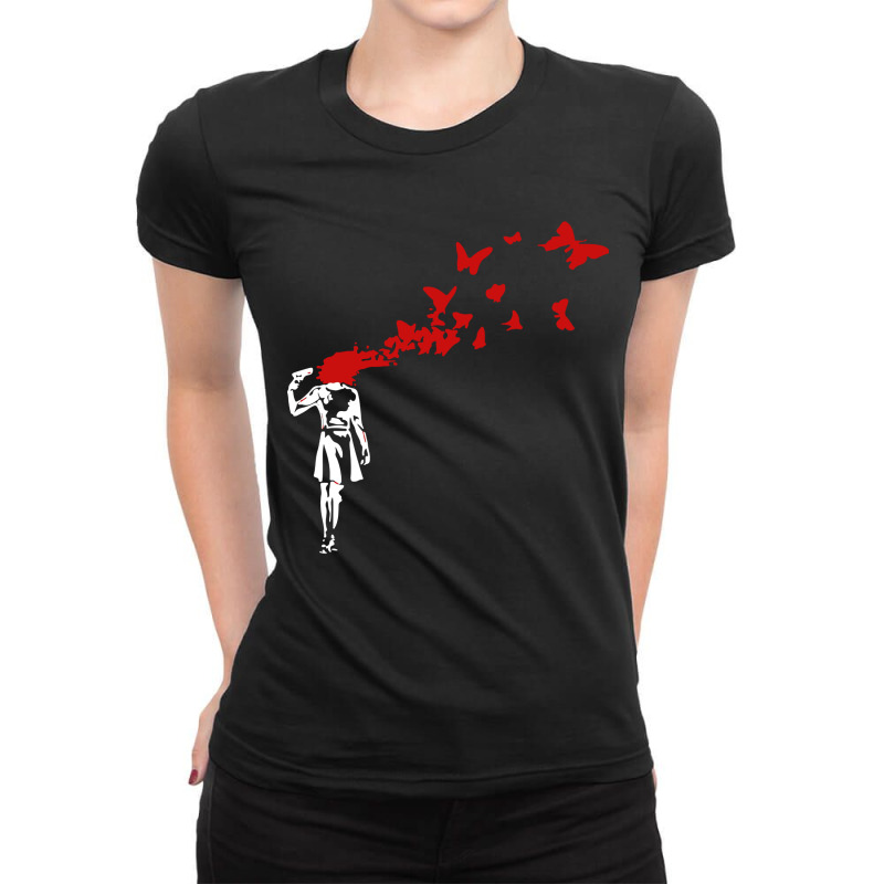 Banksy Headshot Butterfly Ladies Fitted T-Shirt by KikoKoi | Artistshot