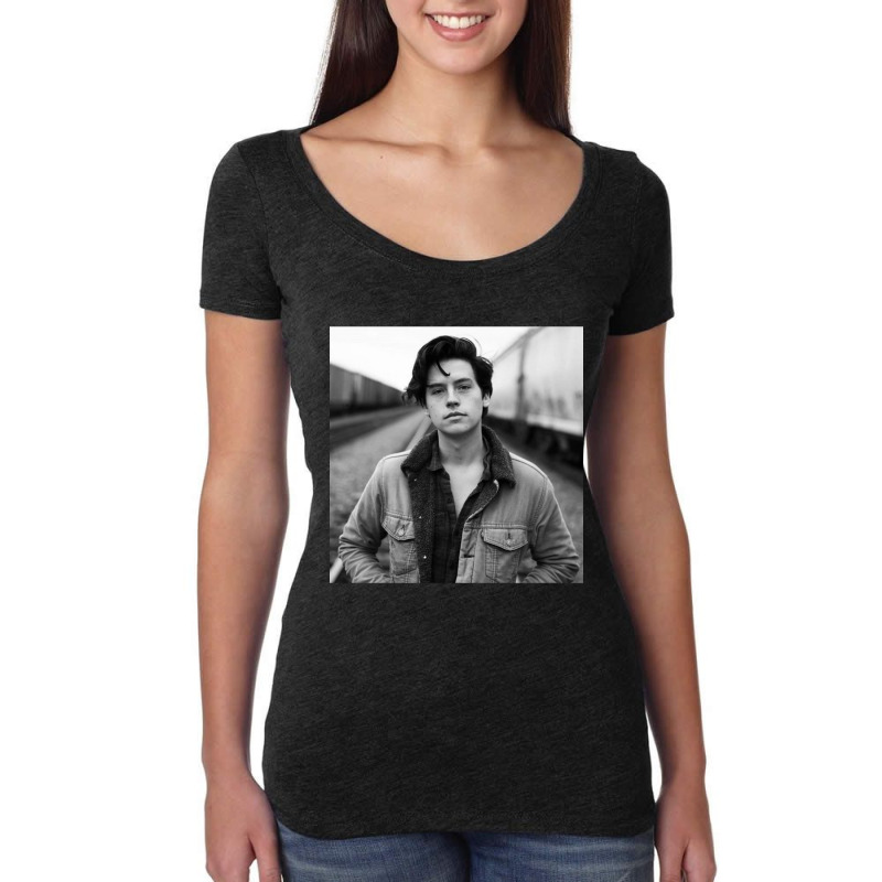 Cole Sprouse Black And White Women's Triblend Scoop T-shirt by cm-arts | Artistshot