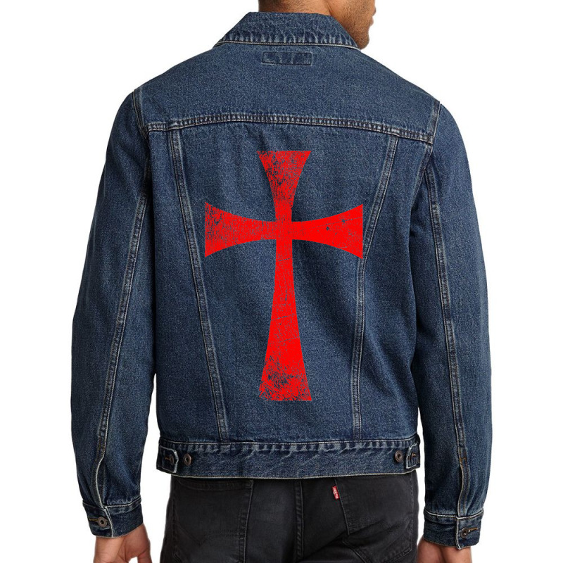 Distressed Crusader Knights Templar Cross Men Denim Jacket | Artistshot