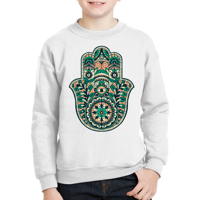 Hamsa Hand Of Fatima Mandala Design Protection Talisman Pullover Hoodi Youth Sweatshirt by cm-arts | Artistshot