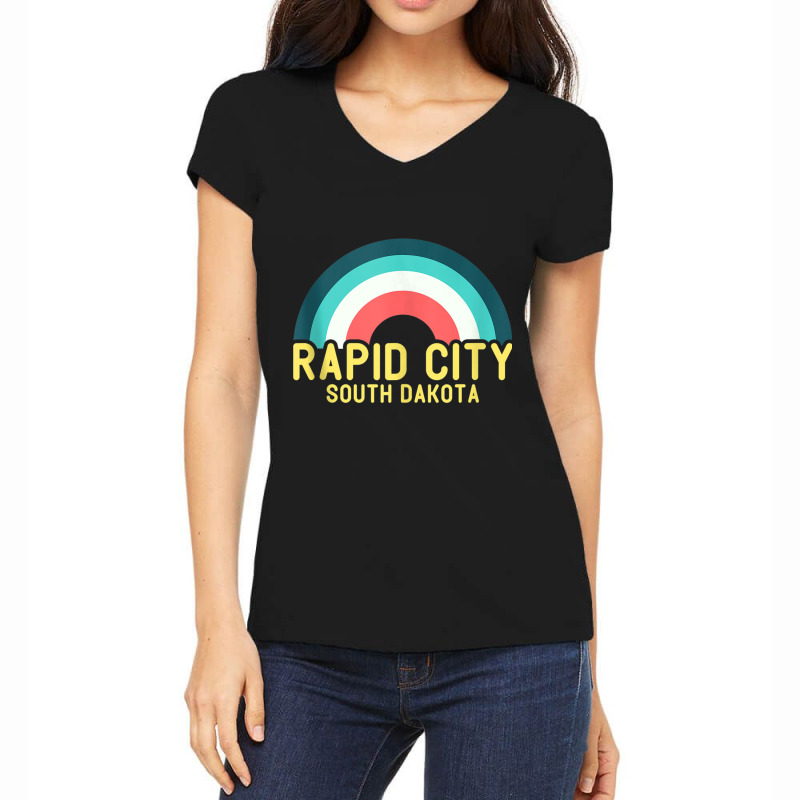 Rapid City South Dakota Vintage Retro Rainbow Tank Top Women's V-Neck T-Shirt by cm-arts | Artistshot