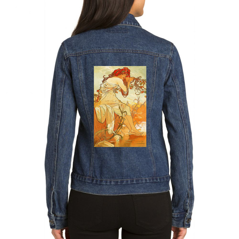 Alphonse Mucha   Art Ladies Denim Jacket by cm-arts | Artistshot