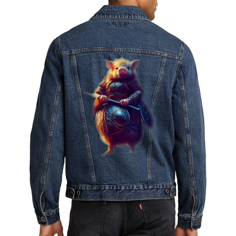 Cute Piggy Viking Character Dynamic Pose Armor Helmet T Shirt Men Denim Jacket | Artistshot