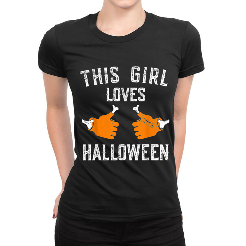 This Girl Loves Happy Halloween Costume Funny For Women Ladies Fitted T-Shirt by MOSESWOODS | Artistshot