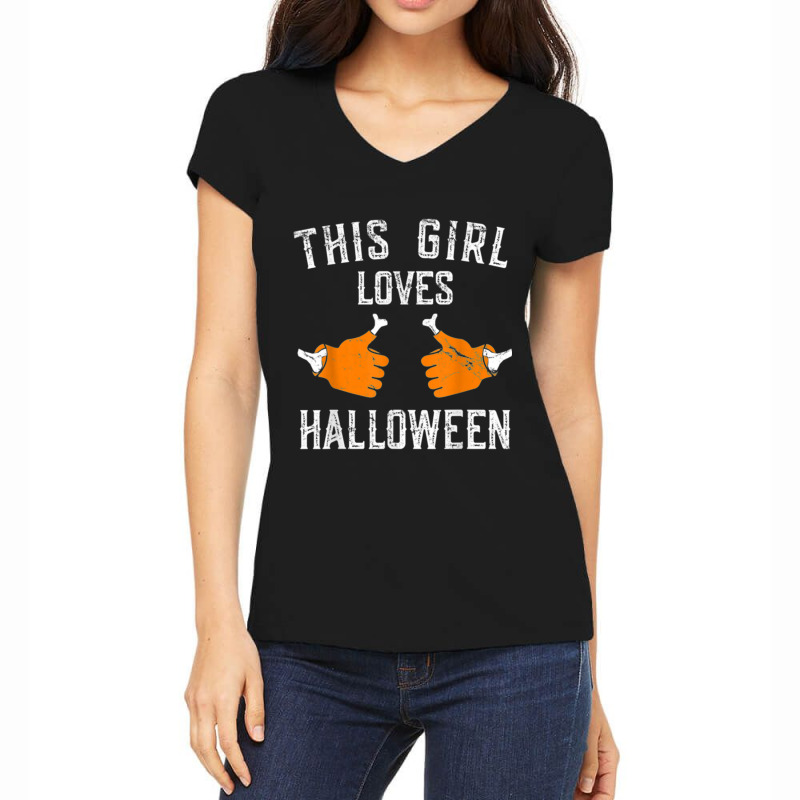 This Girl Loves Happy Halloween Costume Funny For Women Women's V-Neck T-Shirt by MOSESWOODS | Artistshot