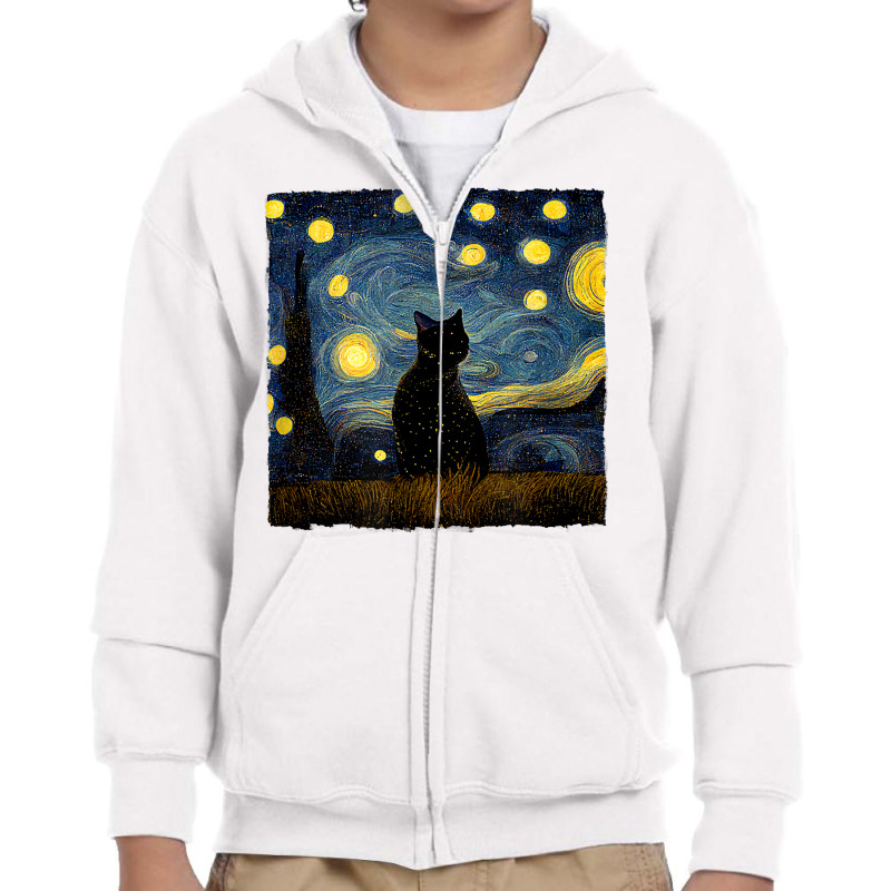 Cats Starry Night Painterly Aesthetic T Shirt Youth Zipper Hoodie by cm-arts | Artistshot