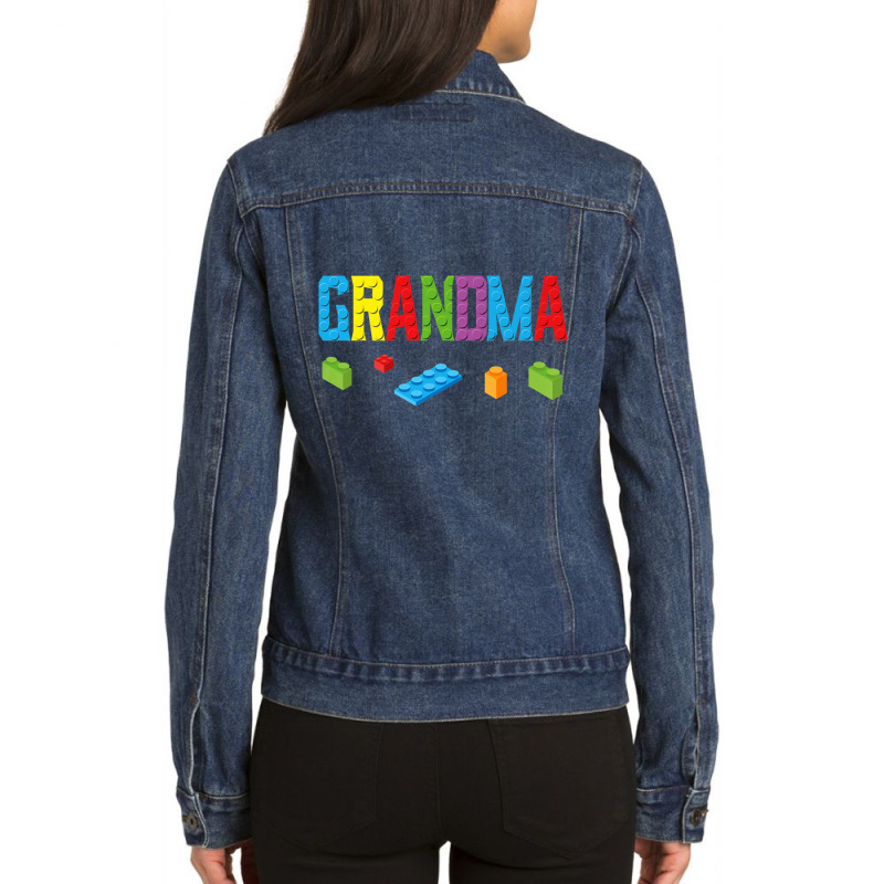 Grandma Master Builder Building Bricks Blocks Family Set Premium T Shi Ladies Denim Jacket by cm-arts | Artistshot