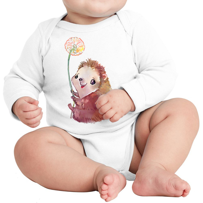 Cute Hedgehog Holding A Dandelion Flower T Shirt Long Sleeve Baby Bodysuit by cm-arts | Artistshot