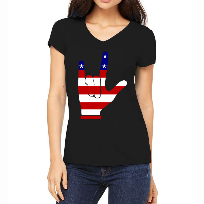 Asl (american Sign Language) Tshirt - I Love You Usa Women's V-Neck T-Shirt by cm-arts | Artistshot