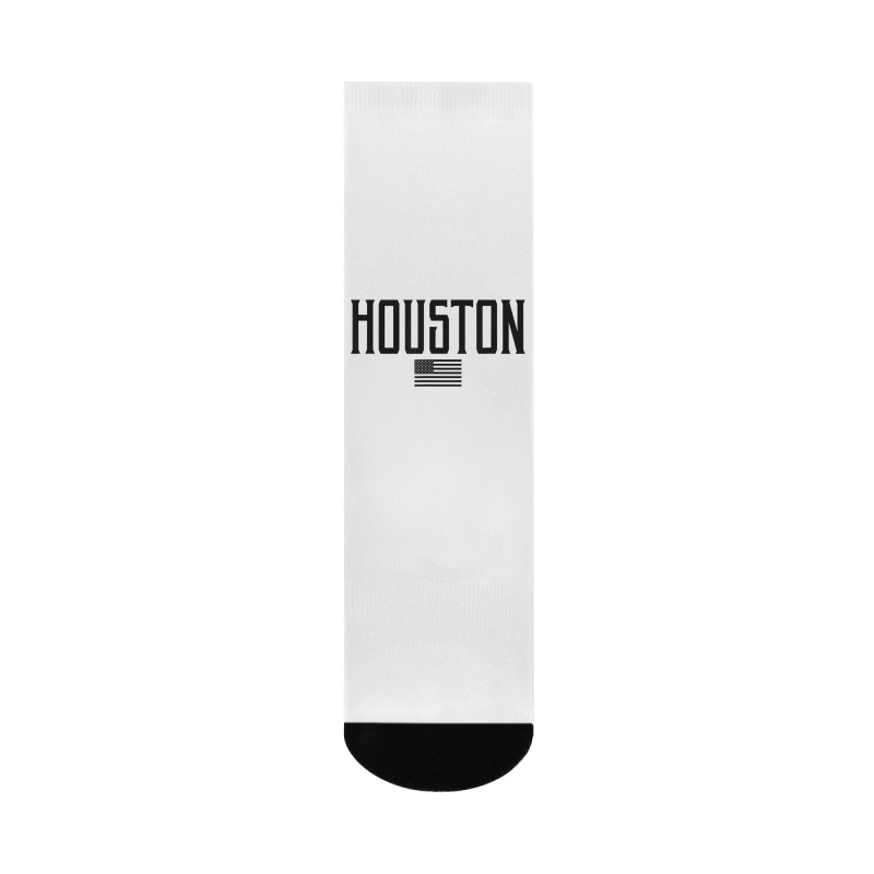 Houston Texas Us Flag Vintage Text Olive Green W Black Print T Shirt Crew Socks | Artistshot