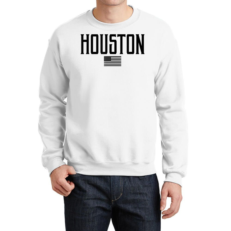 Houston Texas Us Flag Vintage Text Olive Green W Black Print T Shirt Crewneck Sweatshirt | Artistshot