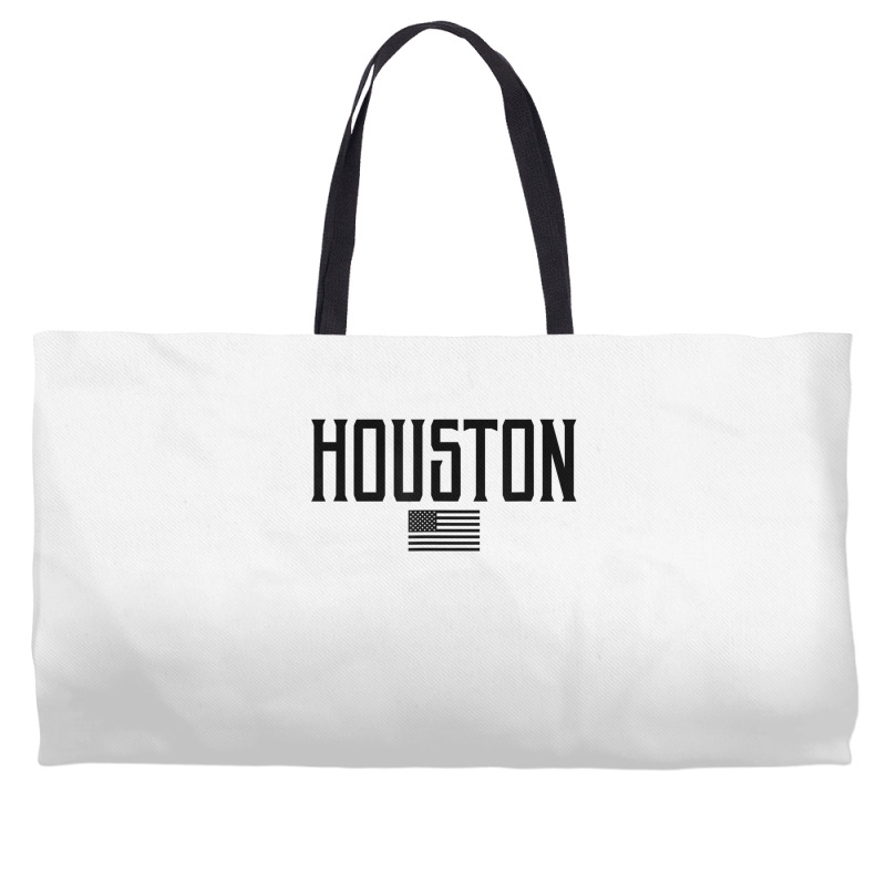 Houston Texas Us Flag Vintage Text Olive Green W Black Print T Shirt Weekender Totes | Artistshot