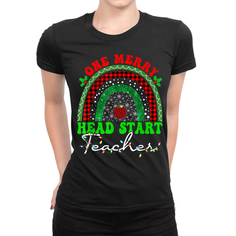 One Merry Head Start Teacher Rainbow Buffalo Plaid Christmas T Shirt Ladies Fitted T-Shirt by cm-arts | Artistshot