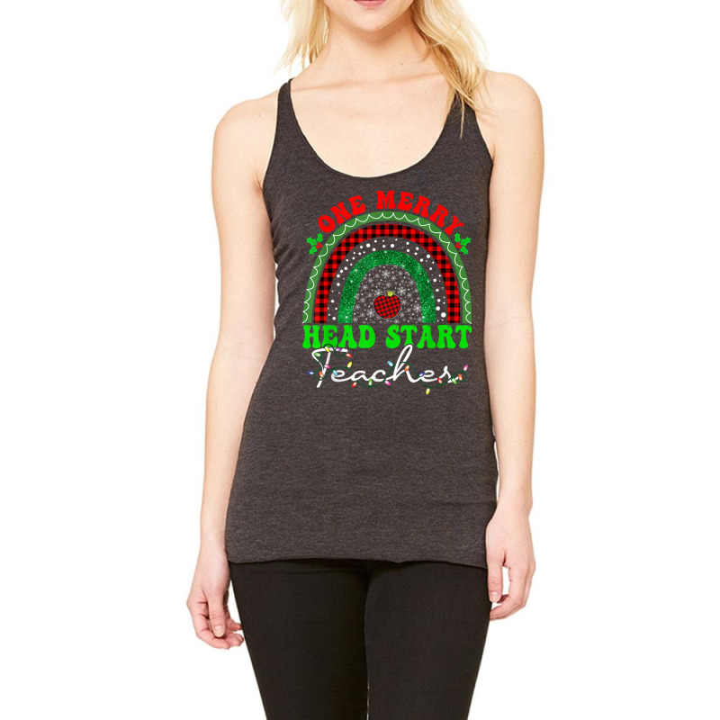 One Merry Head Start Teacher Rainbow Buffalo Plaid Christmas T Shirt Racerback Tank by cm-arts | Artistshot