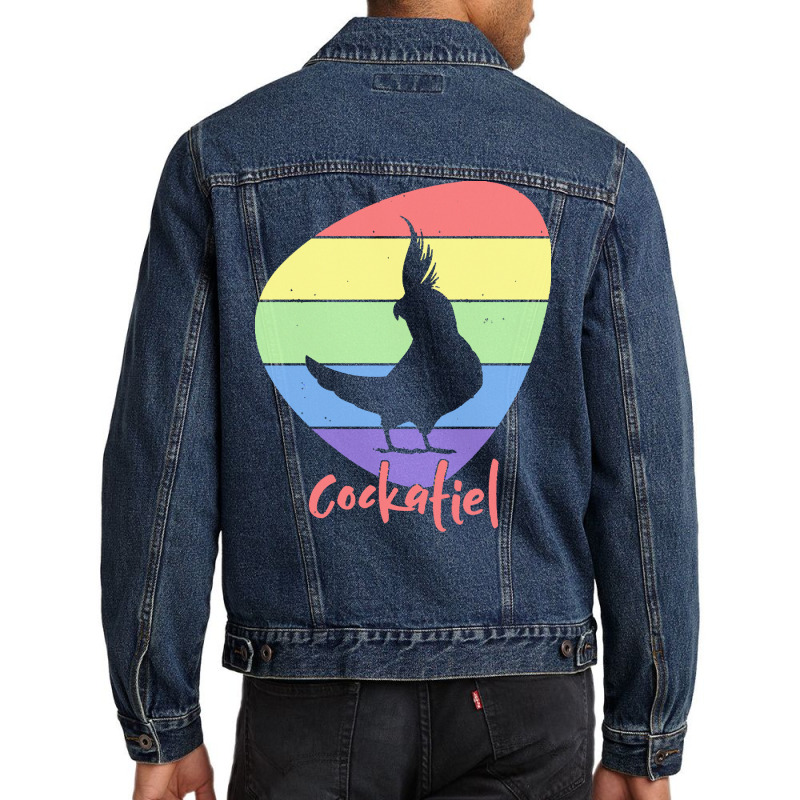 Vintage T  Shirt Funny Cute Cockatiel Parrot Stencil Design For Bird L Men Denim Jacket | Artistshot