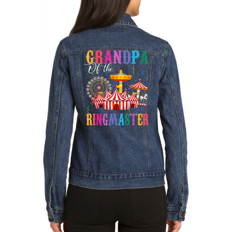 Grandpa Of The Birthday Ringmaster Boy Birthday Party T Shirt Ladies Denim Jacket by cm-arts | Artistshot