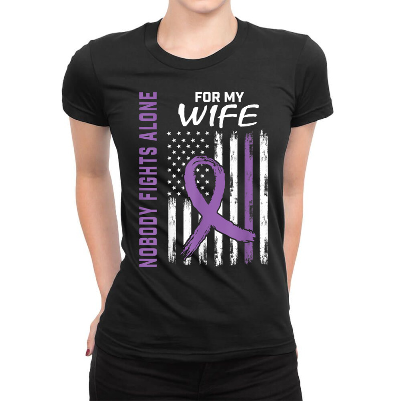 Nobody Fights Alone Wife Alzheimers Awareness American Flag T Shirt Ladies Fitted T-Shirt by cm-arts | Artistshot