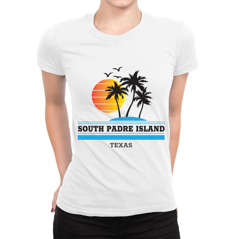 Retro Cool South Padre Island Original Texas Beach Palm Tree Long Slee Ladies Fitted T-Shirt by cm-arts | Artistshot