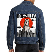 Funny Vintage Japanese Dogzilla Alaskan Malamute Men Denim Jacket | Artistshot