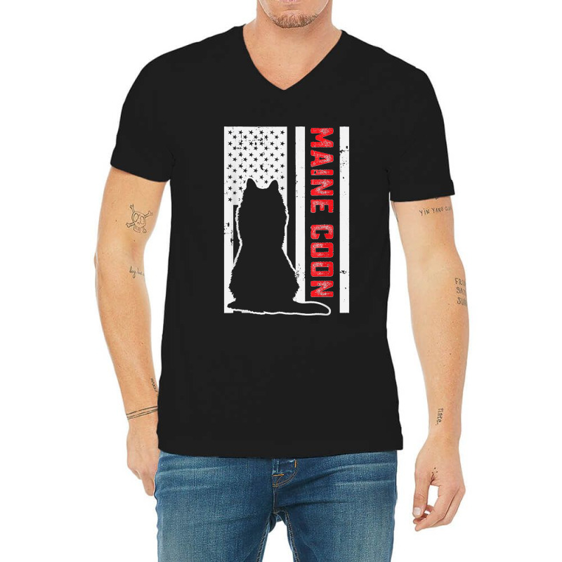 American Flag Maine Coon Cat Lover Proud Pet Owner Cat Mom V-Neck Tee by LUISRTORRES | Artistshot