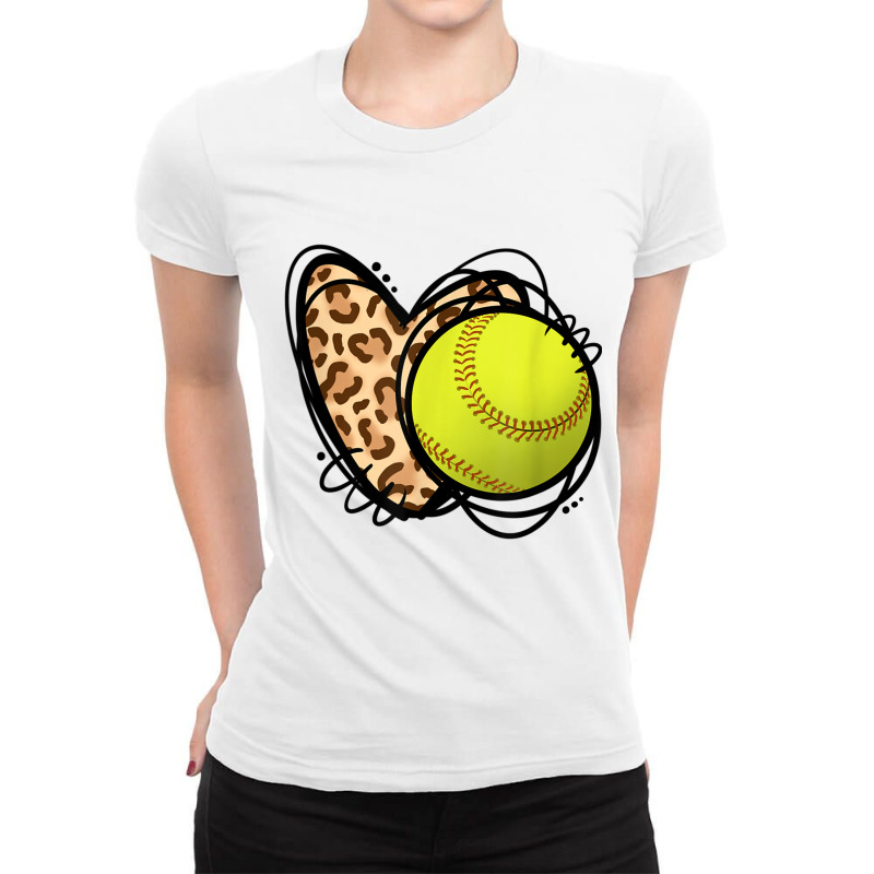 Leopard Print Heart Softball Lover Softball Season Love T Shirt Ladies Fitted T-Shirt by cm-arts | Artistshot