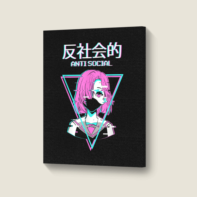 Antisocial Vaporwave Anime Girl Japanese Indie Alt Aesthetic Portrait Canvas Print | Artistshot