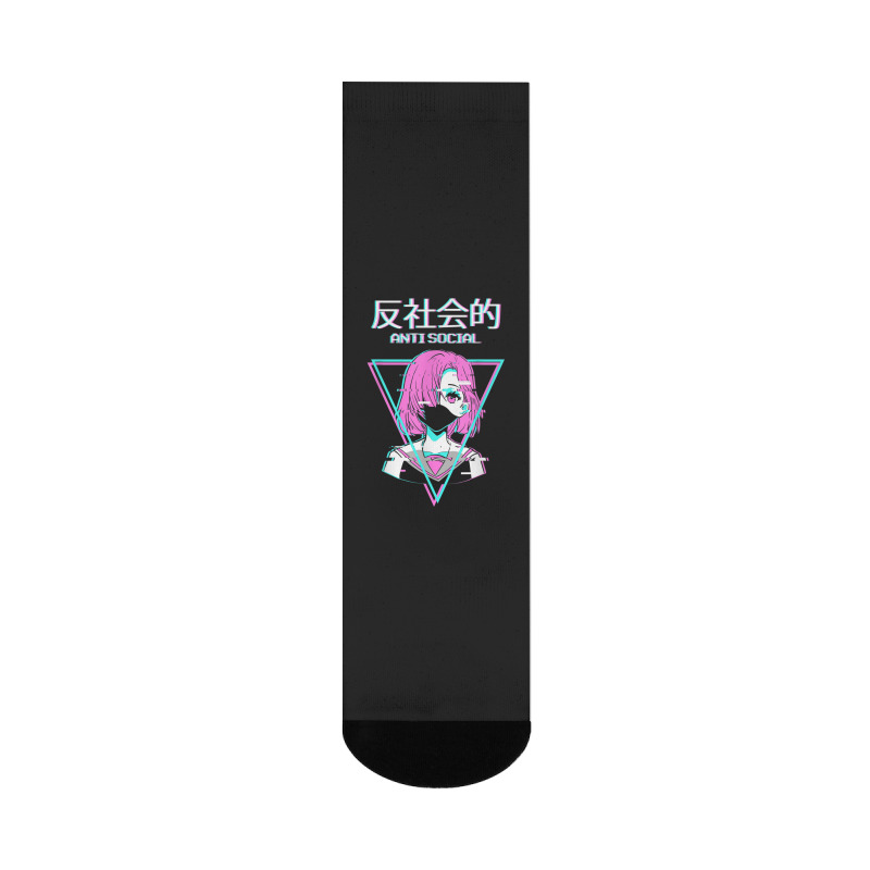 Antisocial Vaporwave Anime Girl Japanese Indie Alt Aesthetic Crew Socks | Artistshot