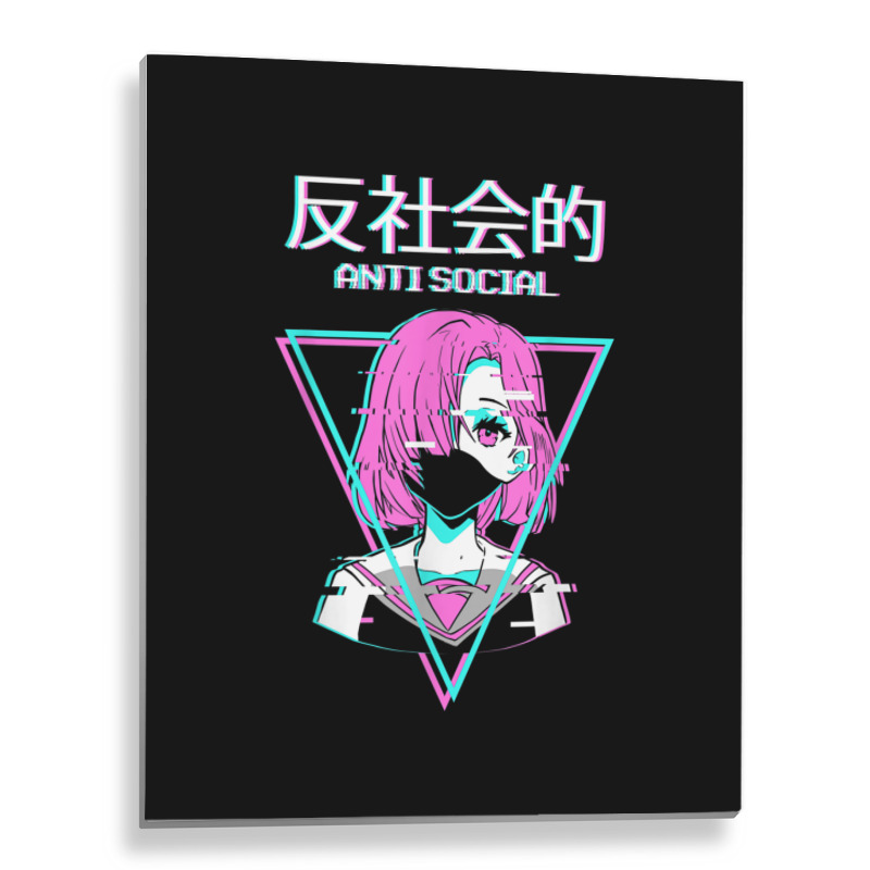 Antisocial Vaporwave Anime Girl Japanese Indie Alt Aesthetic Metal Print Vertical | Artistshot