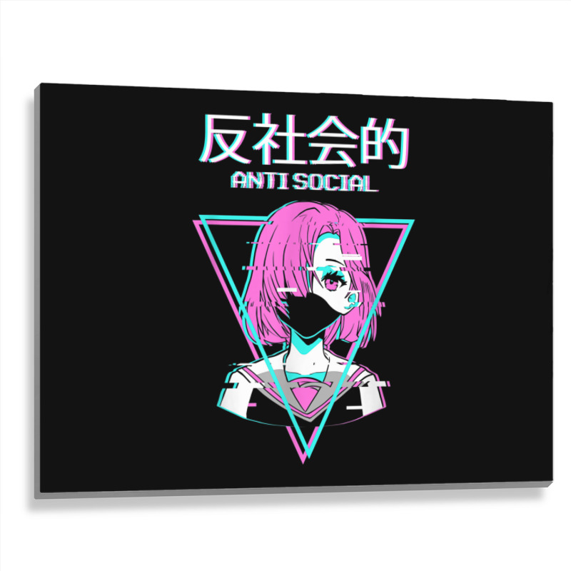 Antisocial Vaporwave Anime Girl Japanese Indie Alt Aesthetic Metal Print Horizontal | Artistshot