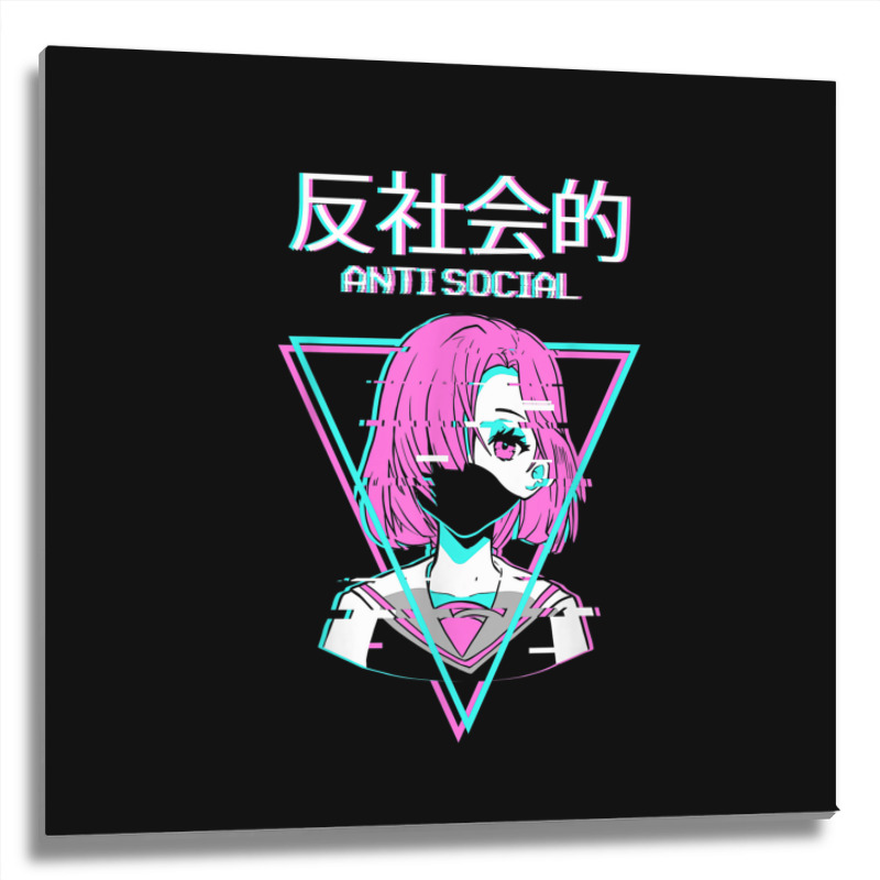 Antisocial Vaporwave Anime Girl Japanese Indie Alt Aesthetic Metal Print Square | Artistshot