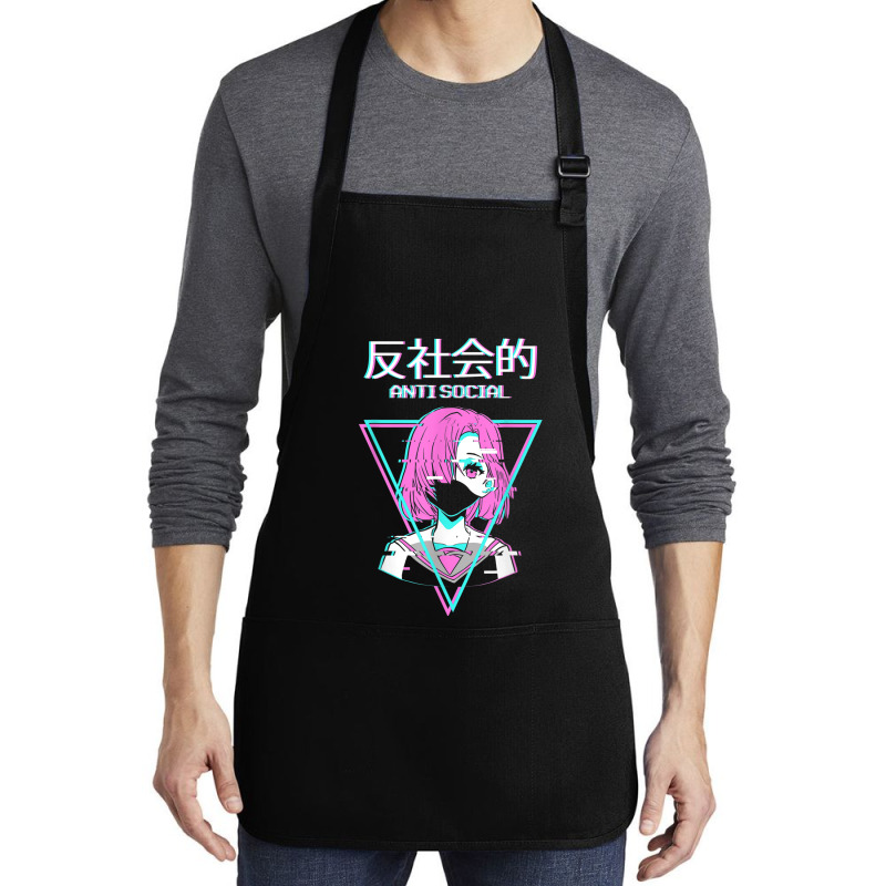 Antisocial Vaporwave Anime Girl Japanese Indie Alt Aesthetic Medium-length Apron | Artistshot